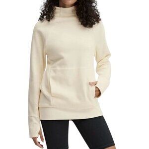 Fabletics Ivory Knit Funnel Neck Fleece Sweatshirt Tunic W/ Kangaroo Pocket XXS